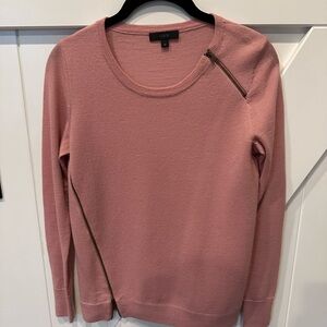 J. Crew Pink Crew Neck Sweater with Zipper Accents